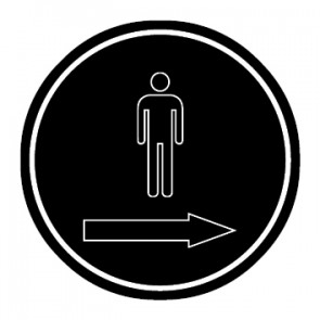 WC Toiletten Schild | Herren outline Pfeil rechts | rund · schwarz · selbstklebend