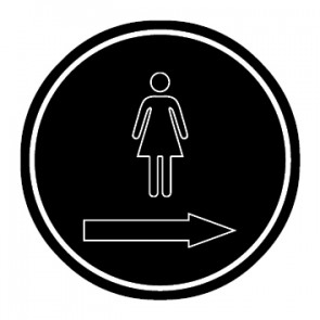 WC Toiletten Magnetschild | Damen outline Pfeil rechts | rund · schwarz
