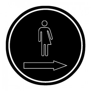 WC Toiletten Schild | Transgender outline Pfeil rechts | rund · schwarz · selbstklebend