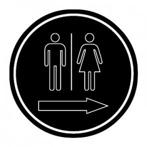 WC Toiletten Schild | Herren · Damen outline Pfeil rechts | rund · schwarz