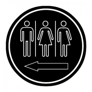 WC Toiletten Aufkleber Herren · Damen · Transgender outline Pfeil links | rund · schwarz | stark haftend