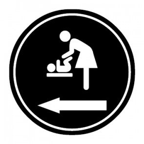 WC Toiletten Schild | Wickelraum · Wickeltisch Pfeil rechts | rund · schwarz · selbstklebend