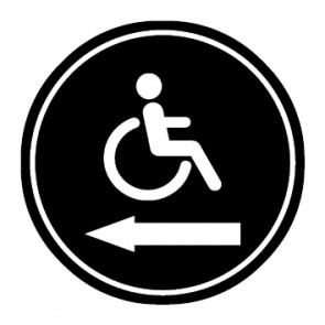 WC Toiletten Aufkleber behindertengerecht · Rollstuhl Pfeil links | rund · schwarz | stark haftend