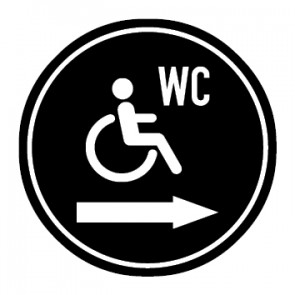 WC Toiletten Aufkleber Rollstuhl · Behinderten WC Pfeil rechts | rund · schwarz | stark haftend