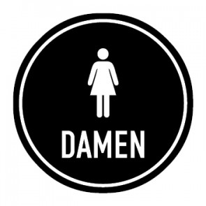 WC Toiletten Schild | Piktogramm mit Text · Damen | rund · schwarz