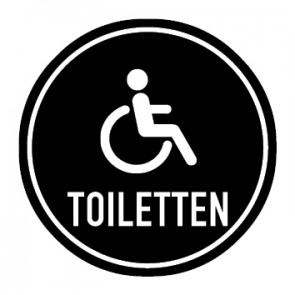 WC Toiletten Aufkleber | Rollstuhl mit Text | rund · schwarz