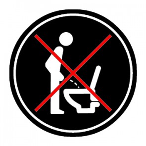 WC Toiletten Magnetschild | Im Stehen pinkeln verboten | rund · schwarz