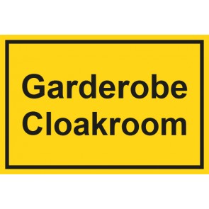 Garderobenschild Garderobe · Cloackroom · gelb · selbstklebend