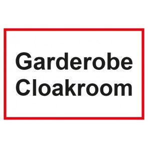 Garderobenschild Garderobe · Cloackroom · weiß - rot · selbstklebend