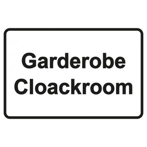 Garderobenschild Garderobe · Cloackroom · weiss - schwarz · selbstklebend