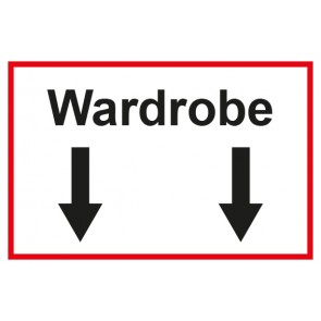 Garderobenschild Wardrobe 2 Pfeile unten · weiß - rot · Magnetschild
