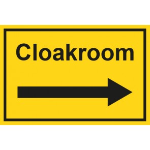 Garderobenschild Cloackroom Pfeil rechts · gelb · selbstklebend