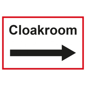 Garderobenschild Cloackroom Pfeil rechts · weiß - rot · selbstklebend