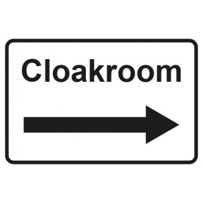 Garderobenschild Cloackroom Pfeil rechts · weiss - schwarz · selbstklebend