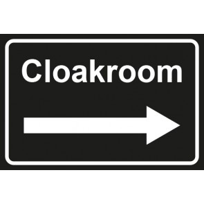 Garderobenschild Cloakroom Pfeil rechts · schwarz - weiß · selbstklebend