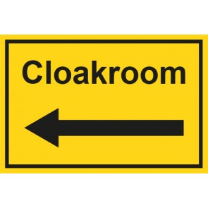 Garderobenschild Cloakroom Pfeil links · gelb · selbstklebend