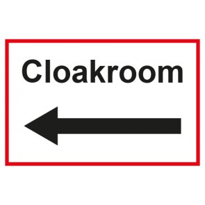 Garderobenschild Cloackroom Pfeil links · weiß - rot