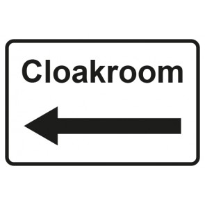 Garderobenschild Cloakroom Pfeil links · weiss - schwarz · selbstklebend