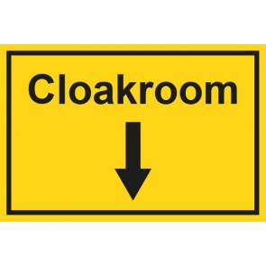 Garderobenschild Cloakroom Pfeil unten · gelb · selbstklebend