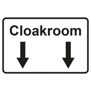 Garderobenschild Cloackroom 2 Pfeile unten · weiss - schwarz · Magnetschild