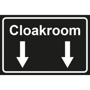 Garderobenschild Cloackroom 2 Pfeile unten · schwarz - weiß
