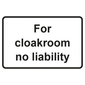 Garderobenschild For cloackroom no liability · weiss - schwarz · Magnetschild