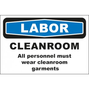 Hinweisschild Labor Cleanroom All personnel must wear cleanroom garments