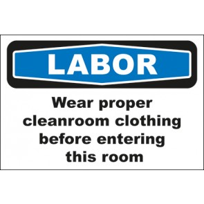 Hinweis-Aufkleber Labor Wear proper cleanroom clothing before entering this room