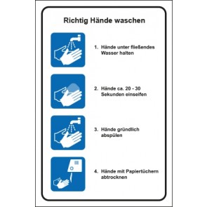 Hinweis-Schild Richtig Hände waschen · selbstklebend