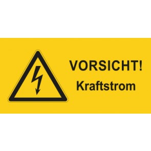 Warnschild Elektrotechnik Vorsicht Kraftstrom · mit Warnzeichen selbstklebend