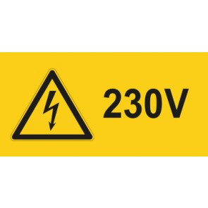 Warnschild Elektrotechnik 230V · mit Warnzeichen selbstklebend