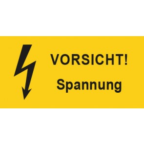 Warnschild Elektrotechnik Vorsicht Spannung · mit Blitz Symbol selbstklebend
