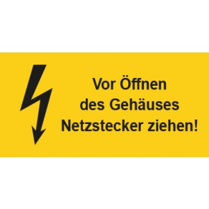Warnhinweis Aufkleber Elektrotechnik Vor Öffnen des Gehäuses Netzstecker ziehen · mit Blitz Symbol | stark haftend