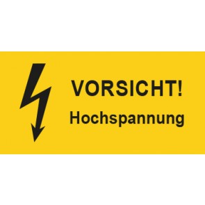 Warnschild Elektrotechnik Vorsicht Hochspannung · mit Blitz Symbol selbstklebend