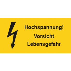 Warnschild Elektrotechnik Hochspannung Vorsicht Lebensgefahr · mit Blitz Symbol selbstklebend