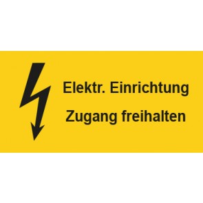 Warnschild Elektrotechnik Elektrische Einrichtung Zugang freihalten · mit Blitz Symbol selbstklebend