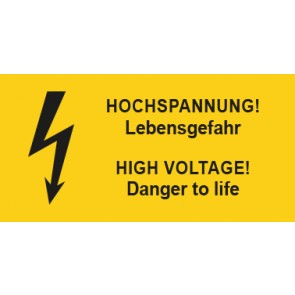 Warnhinweis Aufkleber Elektrotechnik Hochspannung-Lebensgefahr D-E · mit Blitz Symbol | stark haftend