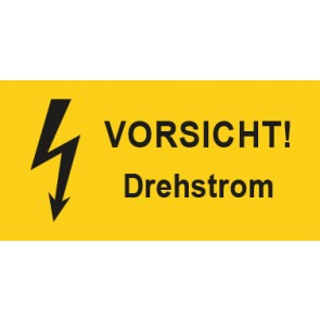 Warnhinweis Aufkleber Elektrotechnik Vorsicht Drehstrom · mit Blitz Symbol | stark haftend