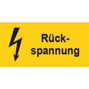 Warnschild Elektrotechnik Rückspannung · mit Blitz Symbol selbstklebend