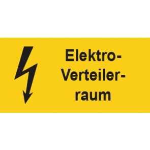 Warnhinweis Schild Elektrotechnik Elektro-Verteilerraum · mit Blitz Symbol
