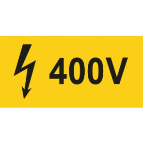 Warnschild Elektrotechnik 400V · mit Blitz Symbol selbstklebend