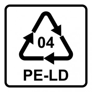 Aufkleber Recycling Code 04 · PELD · Low Density Polyethylen (Polyethylen niedriger Dichte) | viereckig · weiß