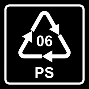 Schild Recycling Code 06 · PS · Polystyrol | viereckig · schwarz | selbstklebend