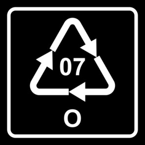 Aufkleber Recycling Code 07 · O · andere Kunststoffe wie Polyamid, ABS oder Acryl | viereckig · schwarz | stark haftend