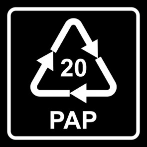 Schild Recycling Code 20 · PAP · Wellpappe | viereckig · schwarz | selbstklebend