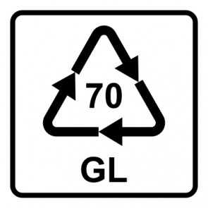 Aufkleber Recycling Code 70 · GL · Glas, farblos | viereckig · weiß