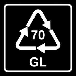 Aufkleber Recycling Code 70 · GL · Glas, farblos | viereckig · schwarz | stark haftend