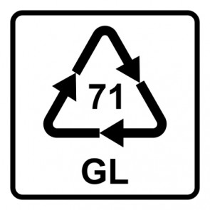 Aufkleber Recycling Code 71 · GL · Glas, grün | viereckig · weiß | stark haftend