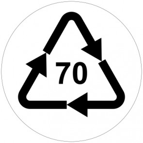 Schild Recycling Code 70 · GL · Glas, farblos | rund · weiß