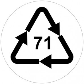 Aufkleber Recycling Code 71 · GL · Glas, grün | rund · weiß | stark haftend
